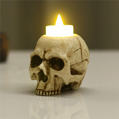 VICDUEKG 2 Pcs Skull Candle Holder Skeleton Candlestick Holders Spooky Tealight Cup Gothic Decor Resin Candlestick Crafts for Halloween Christmas Home Party Graveyard Outdoor Bar Decoration, White