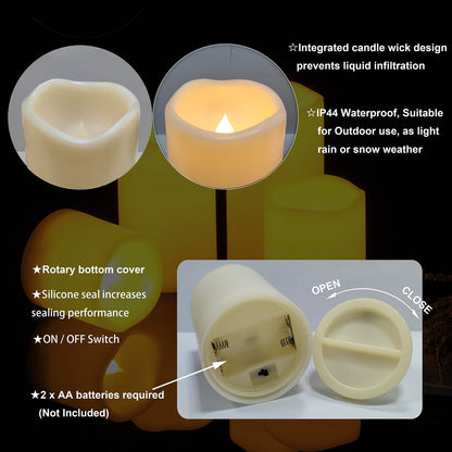 iZAN Outdoor Indoor Flameless Candles with Timer Waterproof Plastic Realistic Flickering Battery Operated LED Pillar Candles Long Lasting 1500 Hours Battery Life 3x5 inch Waved Edge 2-Pack