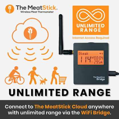 MeatStick 4X WiFi Bundle [4-Probe/Unlimited Range] | Quad Sensors Smart Wireless Meat Thermometer with Bluetooth | for Smoking, Grilling, BBQ, Air Fryer, Deep Frying, Oven, Sous Vide, Rotisserie