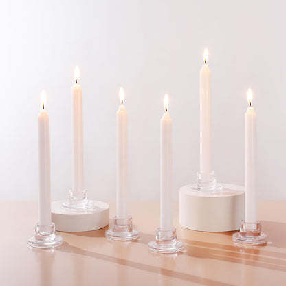 ZQXJWF Clear Glass Taper Candle Holders Set, Round Base Design, Elegant Dining Table Decor, for Table Centerpiece Wedding Party Advent Christmas Home Decorations(24, Clear)