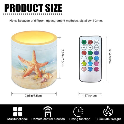 Merkmak Pack of 4 Coastal Starfish Flameless Candles with Remote Battery Operated Candles with Timer Flickering LED Elictric Pillar Tealights for Indoor Outdoor Home Table Decorations