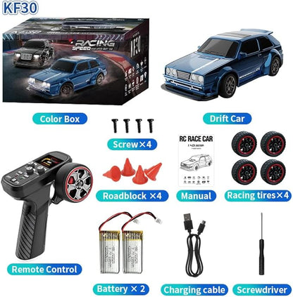 KF30 1/43 Mini RC Drift Car 2.4G Full-Proportional 4WD RC Racing Car Model with LED Lights and Gyro RTR (Blue)