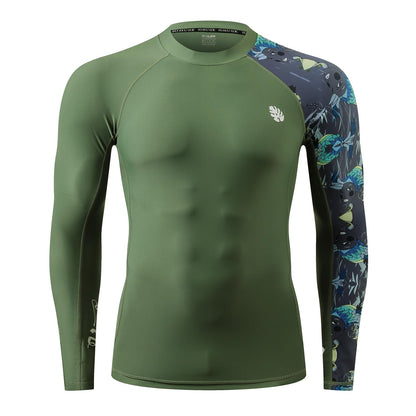 HUGE SPORTS Men's Rash Guard Long Sleeves UPF 50+ UV Sun Protection Quick Drying Splice Compression Swim Shirts