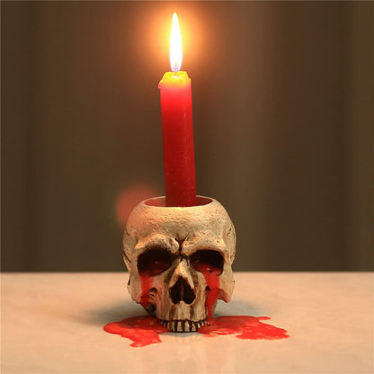 VICDUEKG 2 Pcs Skull Candle Holder Skeleton Candlestick Holders Spooky Tealight Cup Gothic Decor Resin Candlestick Crafts for Halloween Christmas Home Party Graveyard Outdoor Bar Decoration, White