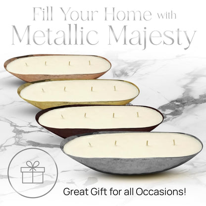 Dough Bowl Candle Co. Luxury Candle - Scented Luxury Candles for Home, 12x5x2 Inch Vessel for Women and Men, Fancy 4 Wick for All Occasions (Silver, White Eucalyptus)