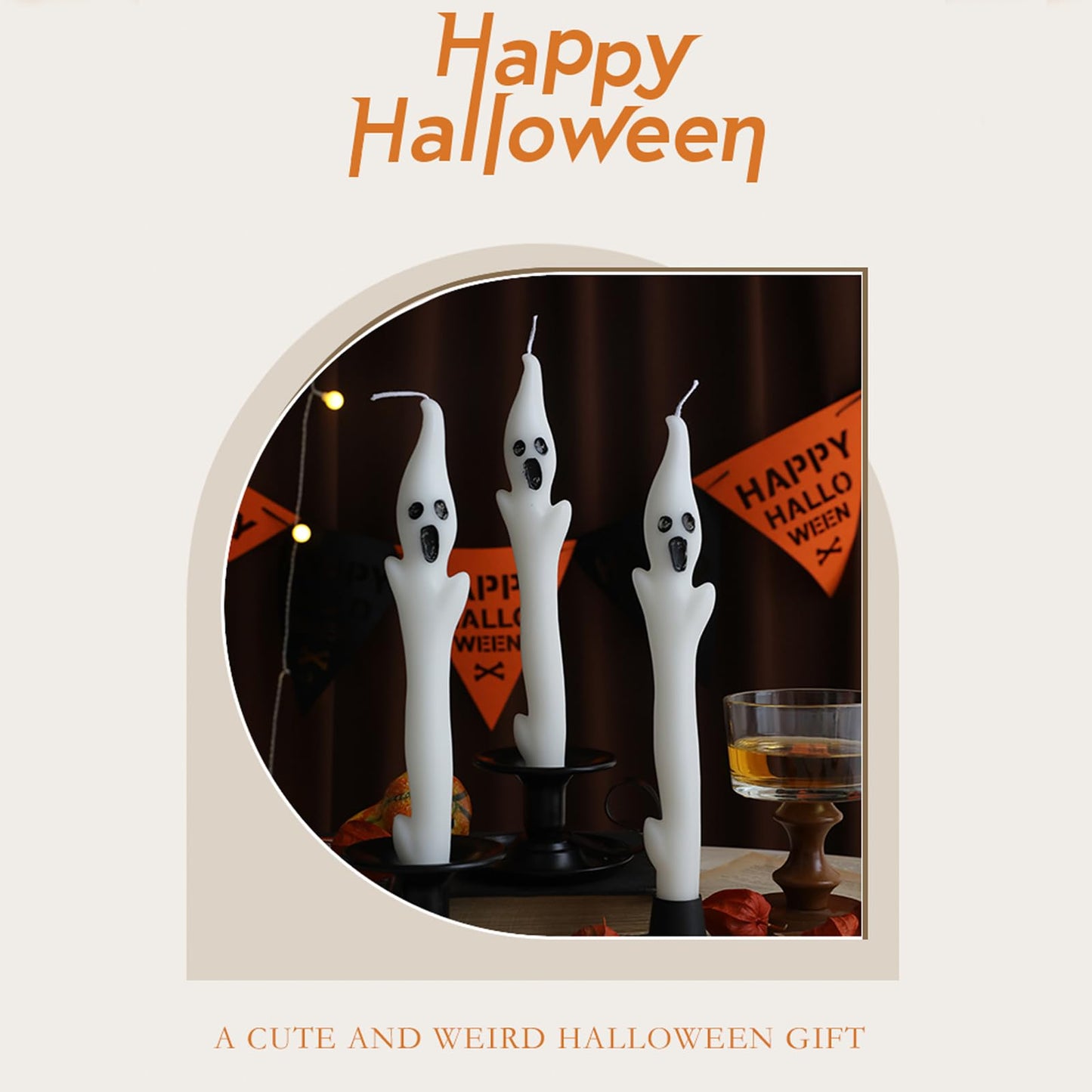 Ghoest Tapered Candle White Candlesticks,Halloween Taper Candles Unscented Church Candles Long Candle Sticks for Harry Potty Party Wedding Home Decor