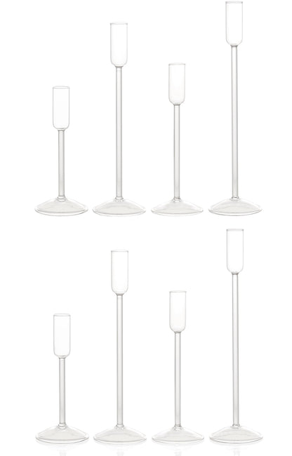Willceka Candle Holder, Glass Taper Candle Tall Candlestick Holder, 4 Different Heights, for Table Centerpiece, Wedding, Party, Clear, 8pcs