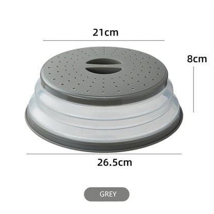 WENWELL Vented Collapsible Microwave Splatter Cover for Food,Kitchen dish bowl Plate lid Can be Hung,Dishwasher-Safe,Fruit Drainer Basket,BPA-Free Silicone & Plastic,gray