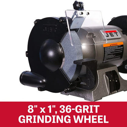 JET 8-Inch Bench Grinder with Wire Wheel, 3450 RPM, 1 HP, 115V 1Ph (JBG-8W)