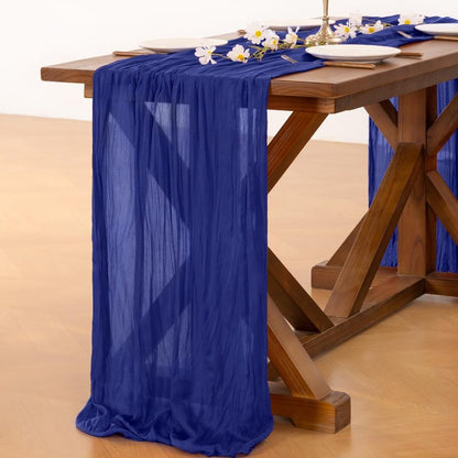Socomi 10pcs Royal Blue Cheesecloth Table Runner Boho Rustic Gauze 120 inch 10FT Cheese Cloth Sheer Runner for Wedding Party Baby Shower Birthday Home Decor Holiday Decorations