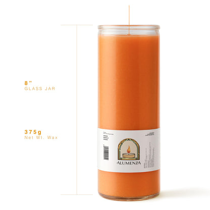 Alumenza 3 Pack Orange 7 Day Candles in Glass Jar – Paraffin Wax, Clean Burning Unscented | Large & Tall Devotional Prayer Pillar Candles for Home, Memorial, Spells, Long Lasting