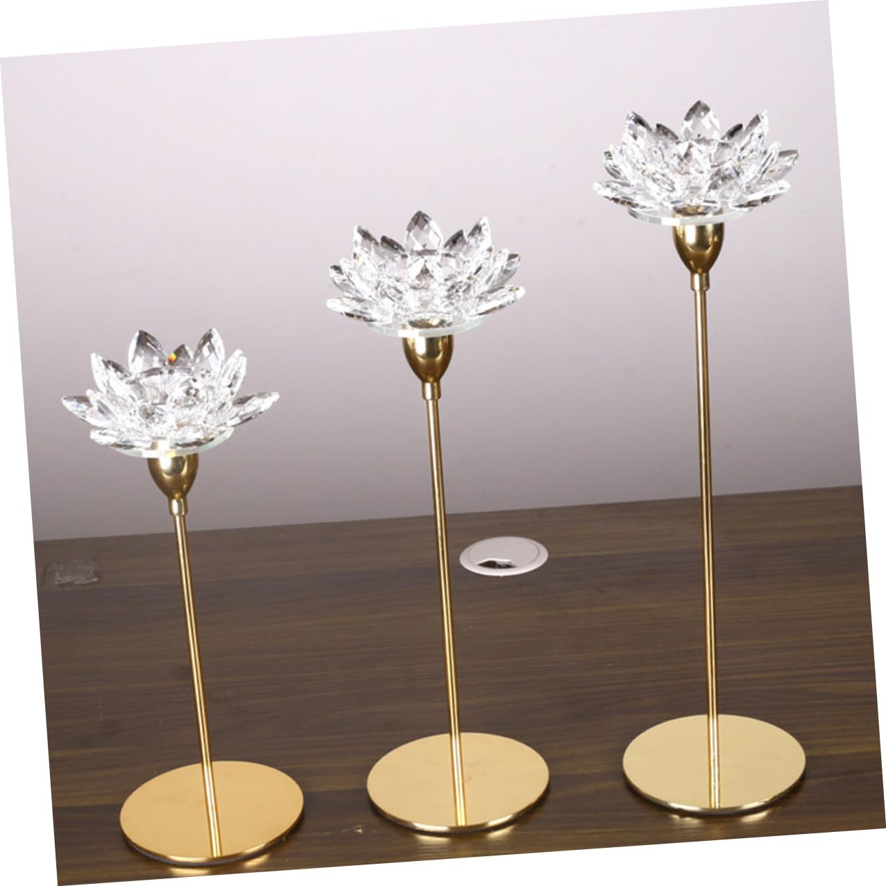 VOSAREA Crystal Lotus Candleholder Metal Candlestick Ornament Small Gold Decorative Candle Stick Holder for Wedding Table Centerpiece Home Décor
