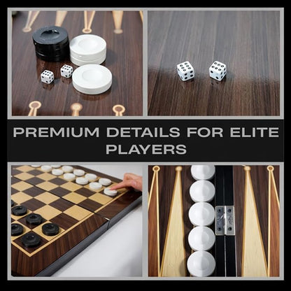 Park&ampOz Walnut Premium Turkish Backgammon and Checkers Set 19 Inch Handmade 2 in 1 Wooden Board Game with Glossy Finish Luxury Checkers and Dice Travel Friendly and Foldable