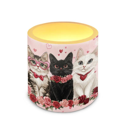 Merkmak 4Pcs LED Candles Bulk Flickering Flameless Candles with Remote and Timer Floral Cat Battery Operated Pillar Tea Lights for Valentines Day Banquet Wedding Home Decorations