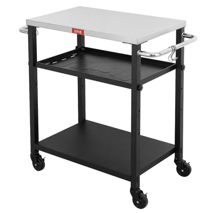 Feasto 3-Tier Outdoor Grill Cart, Rolling Pizza Oven Table with Compact 26.6" x 16.1" Stainless Top for Pizza Ovens & Griddles, Outdoor Bar Cart with S-Hooks for Patio Parties, Deck Dining & Camping