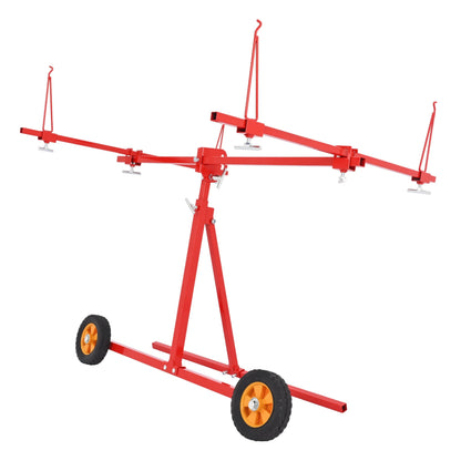 ALMULOO Paint Stand Rotating Auto Panel Repair Stand Universal Folding Vehicle Parts Holder w/Adjustable Hooks Mobile Casters Steel Red Powder Coated