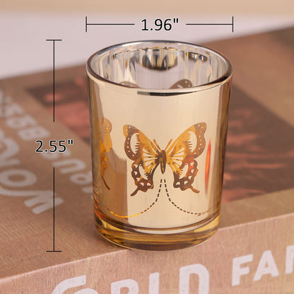 Gold Votive Candle Holders Set, 12 PCS Tea Lights Holder Decorative Bulk with Butterfly Pattern, Candle Holders for Wedding Table, Birthday, Home Decor, Party Supply