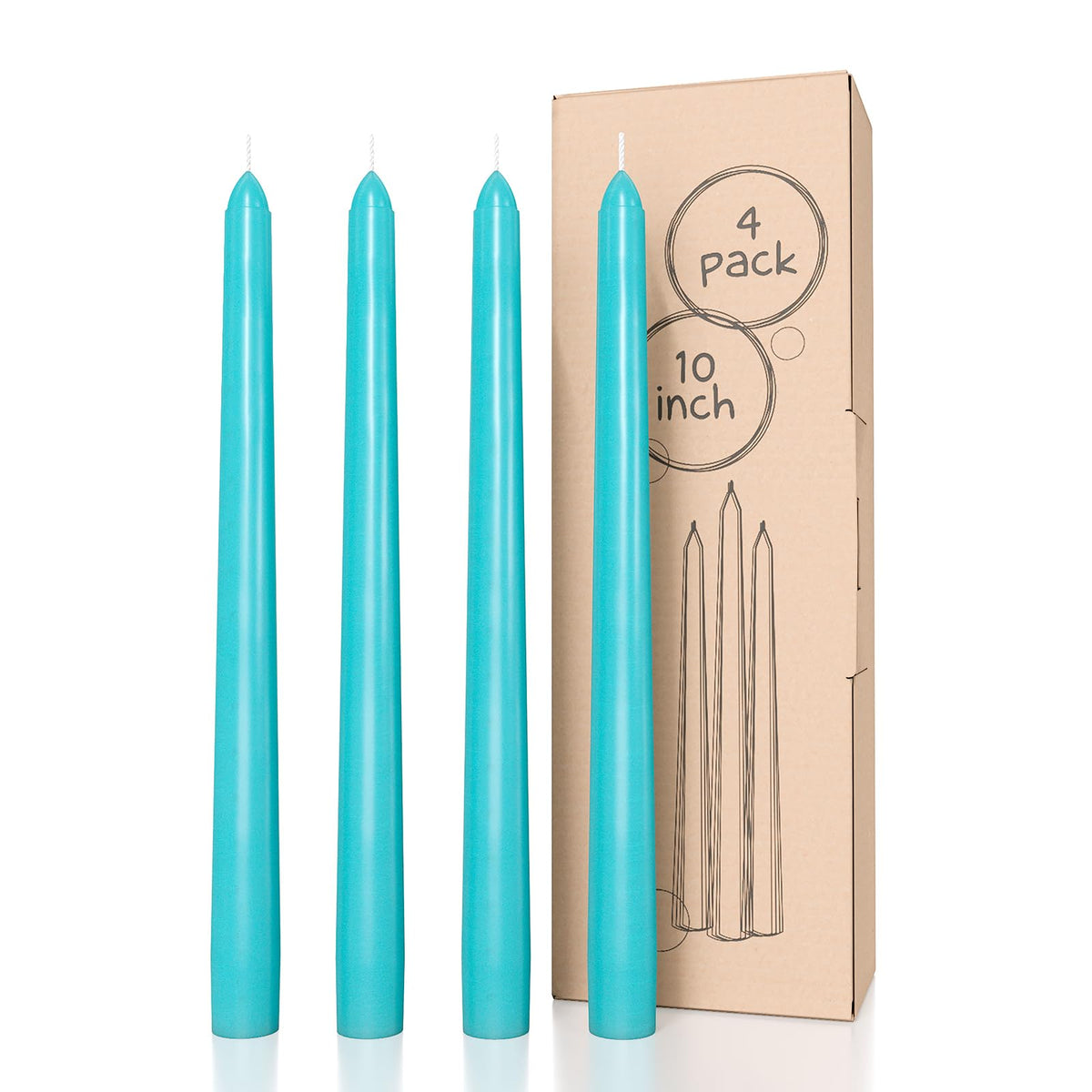 CANDWAX 10 inch Turquoise Taper Candles Pack of 4 - Unscented Smokeless Dripless Tall Candle Sticks - Perfect for Holidays, Ordinary Dinners and Special Occasions - Teal Candlesticks