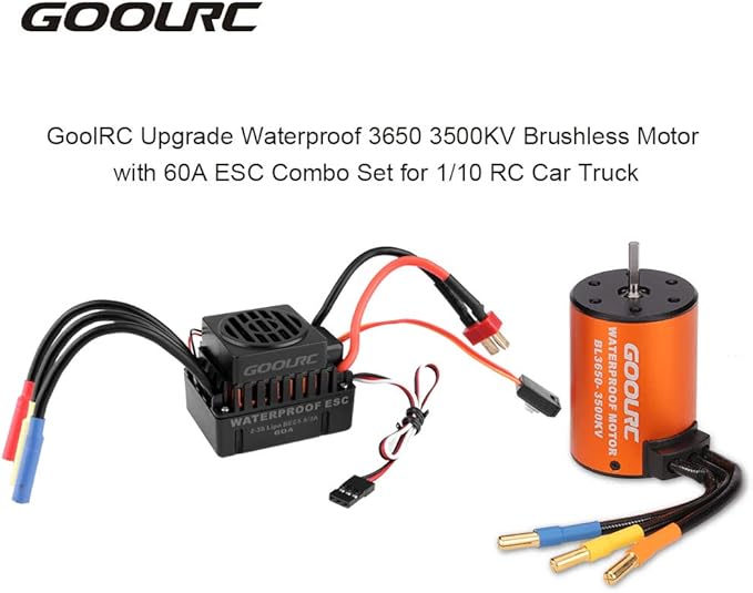GoolRC Upgrade Waterproof 3650 3500KV Brushless Motor with 60A ESC Combo Set for 1/10 RC Car Truck