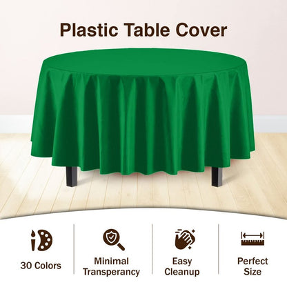 Exquisite 12-Pack Premium Plastic Tablecloth 12-Pack Premium Plastic Tablecloth 84in. Round Table Cover - Emerald Green
