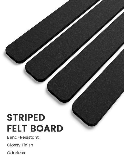 Fluxynara Cork Board Alternative Felt Strip Board 5-Pack 13"x2", Office Pin Board with 35 Push Pins, Adhesive Install for Bedroom Door & Home Office (Black)