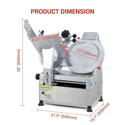 EliteEdge 550W Automatic Meat Slicer with 12 Inch Carbon Steel Blade, Adjustable Thickness 0-14 mm, Electric Slicing Machine for Home or Commercial Kitchen