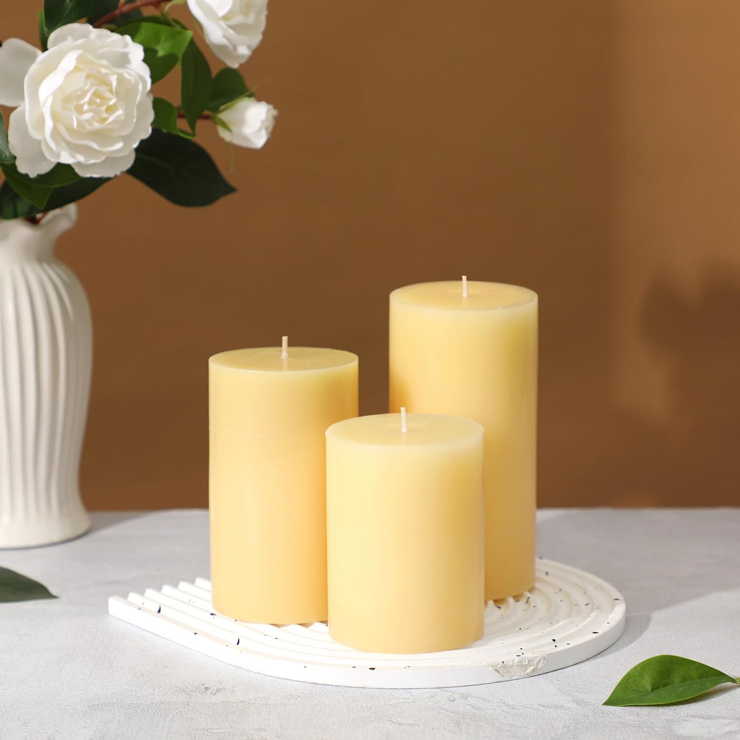Ivory Pillar Candles Set of 3 - Hand-Poured Unscented Candles, 4", 5", 6" Smokeless Decorative Candles for Home, Set of 3 in Different Sizes