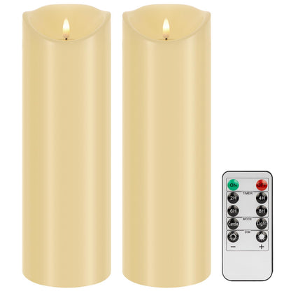 HJANDHJ Outdoor Candles with Timer, Waterproof, Large Flickering Flameless Candles with Remote, 4" x 12", Battery Operated, Long Lasting, Set of 2