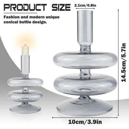 LNQ LUNIQI Clear Glass Candle Holders Glass Taper Candle Holder Decorative Glass Candlestick Holders for Dining Table Centerpieces Wedding Church （Gray）