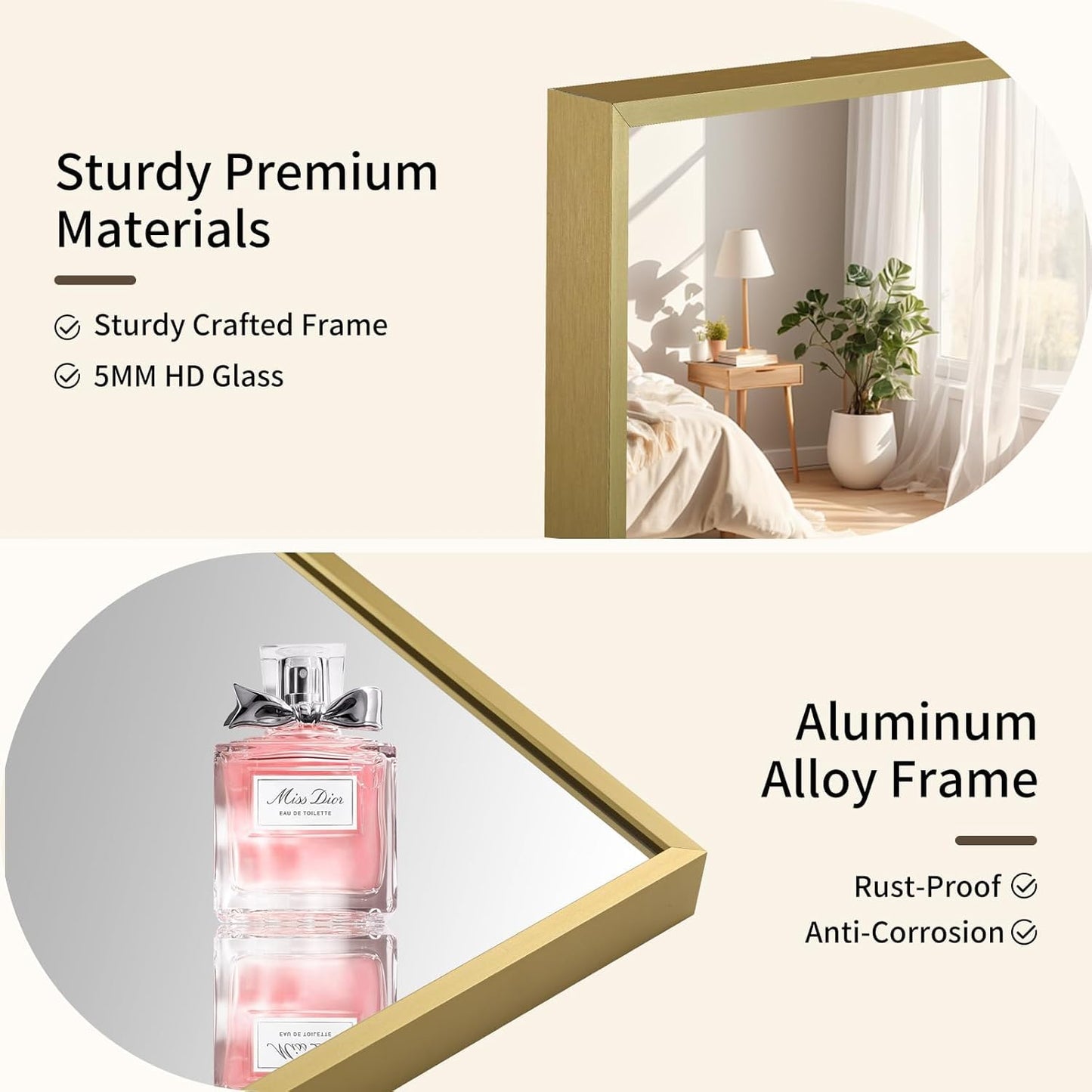 CLBA Brushed Gold Mirror, 30x36 Inch Aluminum Framed Square Corner Wall Mirror for Over Sink, Vanity, Horizontal/Vertical
