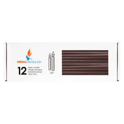 Mega Candles 12 pcs Unscented Brown Taper Candles, Hand Poured Wax Candle 12 Inch x 7/8 Inch, Home Décor, Wedding Receptions, Centerpieces, Occasions, Events, Romantic Dinners, Prayer, Holders