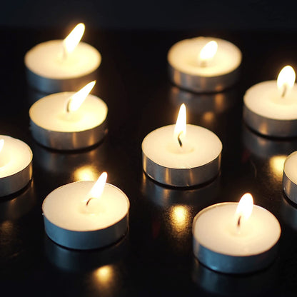Hosley Unscented Tea Lights Candles in Bulk 50 White Long Lasting Tea Light Candles Mini Votive Tealight Candle for Home Restaurants Shabbat Church Weddings Romantic Moments Party Spa Meditation
