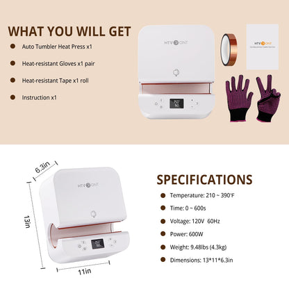 HTVRONT Auto Tumbler Heat Press Machine - Mug Heat Press Heat Up Fast & Even, Professional Tumbler Press High-Security for 2.9"-3.2" Sublimation Tumblers, Cups, Glasses and Mugs, White