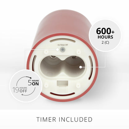 Luminara Outdoor Flameless LED Candle, Cherry Red 3.25" x 7", Moving Flame Pillar Timer Battery Operated Premium Plastic IPX4 Water Resistance
