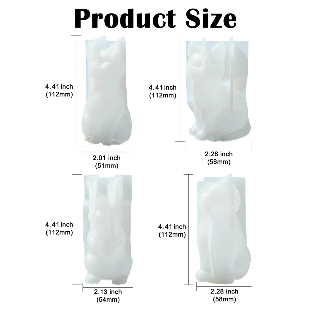 Gythara 4 pcs Cute Animal Theme Silicone Candle Mold with Base Pet Cat Dog Rabbit Cartoon Mold for DIY Party Epoxy Resin Wax Plaster Casting Soap Candy Craft Making Decoration