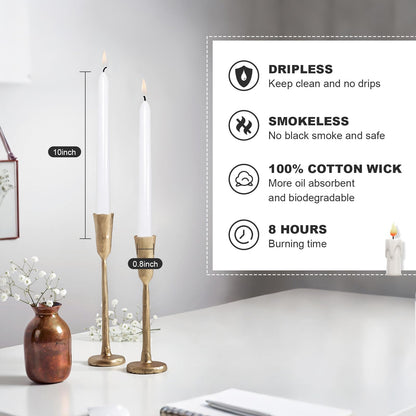 Ksefey 10 Inch White Taper Candles Set of 6 - Dripless,Unscented,8 Hours Burn Time-Perfect for Wedding,Dinner,Party and Home Decor
