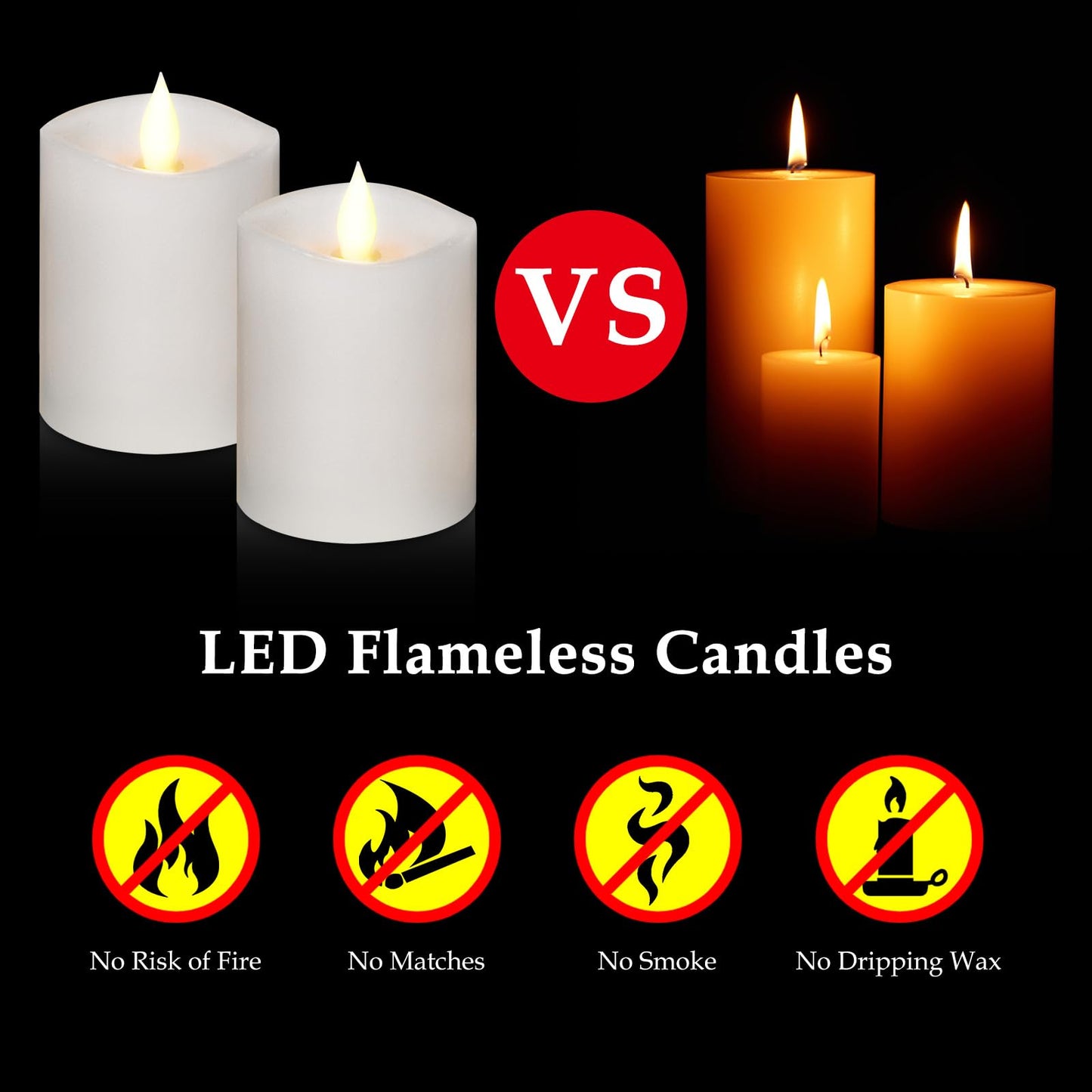 Woocodowe 3"x4" Flickering Flameless Battery Candles with Timer, White Realistic LED Pillar Candles, Set of 2 Large Remote-Operated Candles for Home Indoor/Outdoor & Holiday Decor
