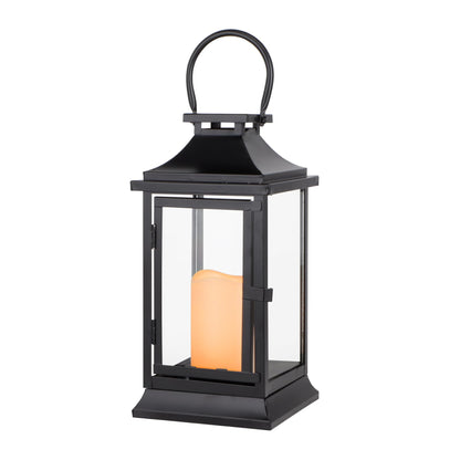 TRIROCKS Metal Candle Lantern 15'' High Decorative Outdoor Lantern Hanging Lantern with Timer LED Candle for Home Decor Living Room Parties Events Tabletop Indoors Outdoors (Black)