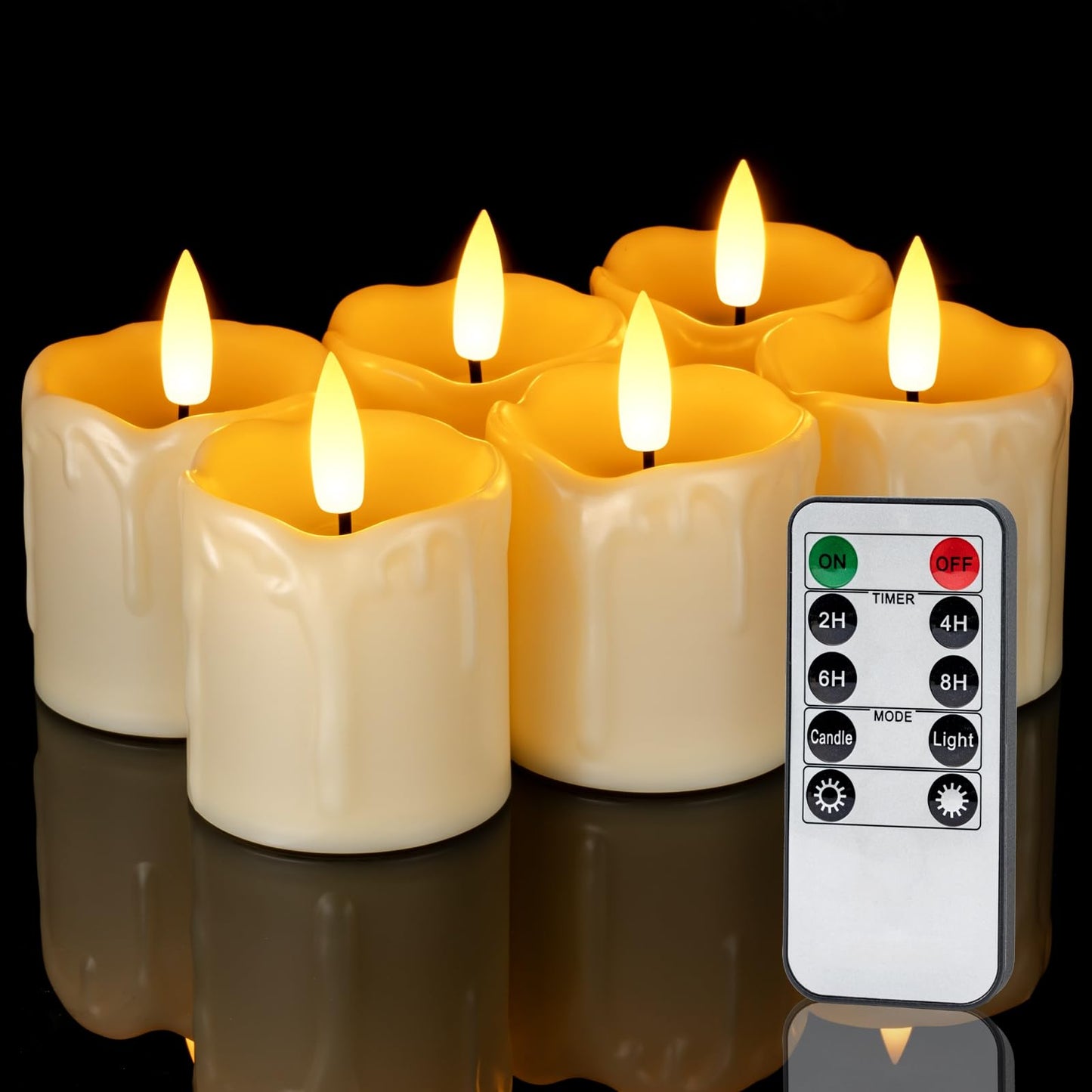 Homemory 2" x 2" Timer Remote Control Flickering Flameless Votive Candles, Realistic Battery Operated, 6Pack 3D Wick Electric Fake for Christmas, Wedding, Home Decorations