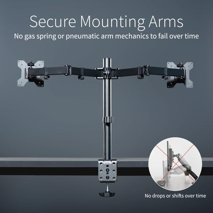 VIVO Dual Monitor Desk Mount, Holds 2 Computer Screens up to 30 inches and 22lbs Each, Heavy Duty Fully Adjustable Steel Stand with C-Clamp and Grommet, Black, STAND-V002