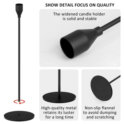 Black Taper Candle Holders, Candlestick Holders, Candle Holders with 3 in 1 Candle Accessory Set, Metal Candle Stand for Mantle Table Centerpiece, Weddings, Dining, Housewarming(Set of 6)