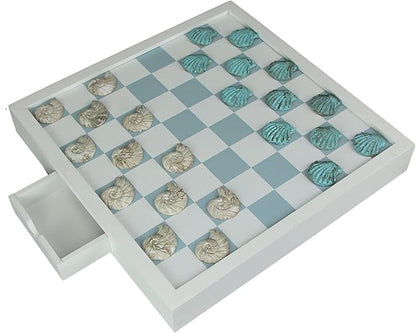Coastal Themed Seashell Checkers Set with Game Board 13 Inches