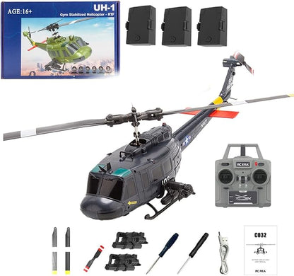 C032 UH-1 Huey Helicopter - Remote Control Helicopters for Adult 1/48 Sacle 2.4G 6CH Gyro Stabilized Aircraft with Altitude Hold &amp Optical Flow3D Stunt Drone