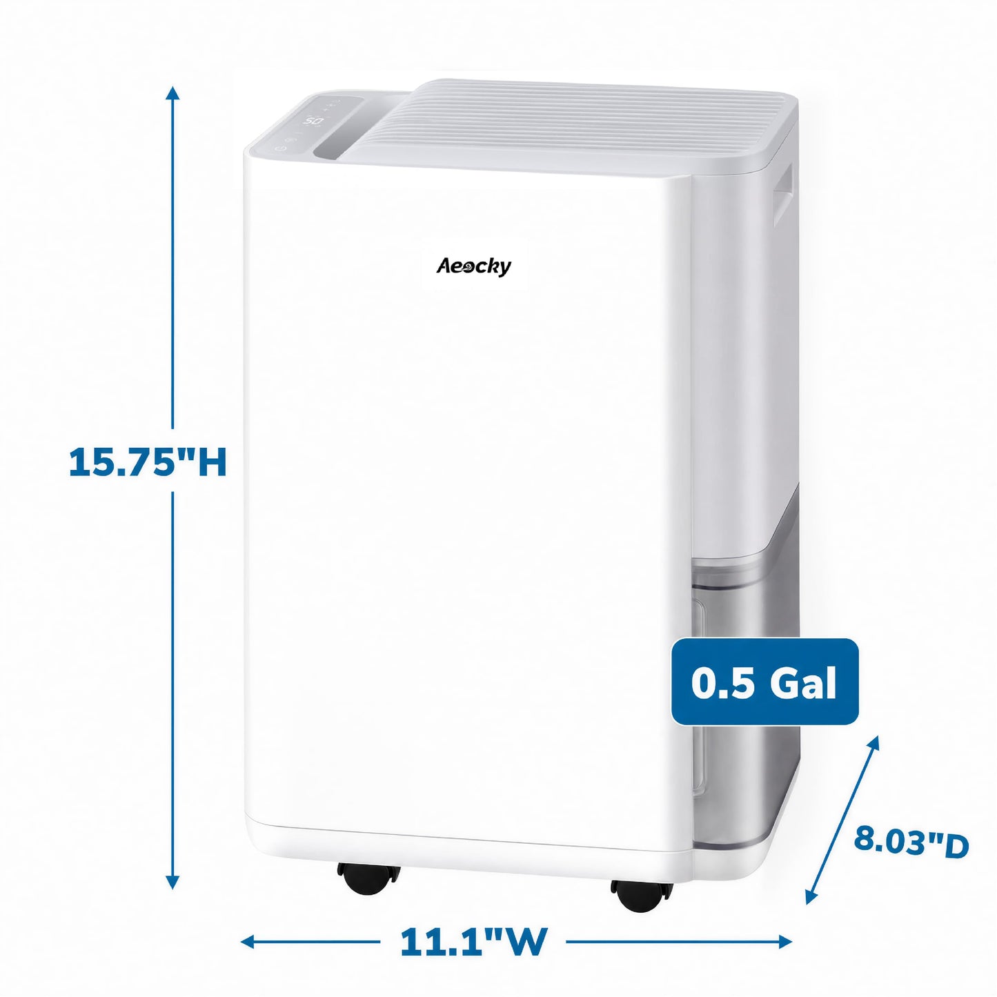 AEOCKY 2500 Sq.Ft Compressor Dehumidifier, Max 50 Pint/D Dehumidifier with Drain Hose for Basement, Home, Bathroom, Bedroom, Intelligent Humidistat, Quiet, 0.5 Gallon Water Tank Capacity