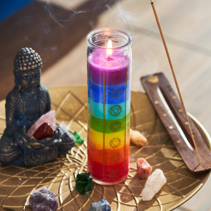 Simply Soson 2x8 inch 7 Chakra Candle in Glass Jar - Unscented, Promotes Positive Energy, Meditation & Relaxation