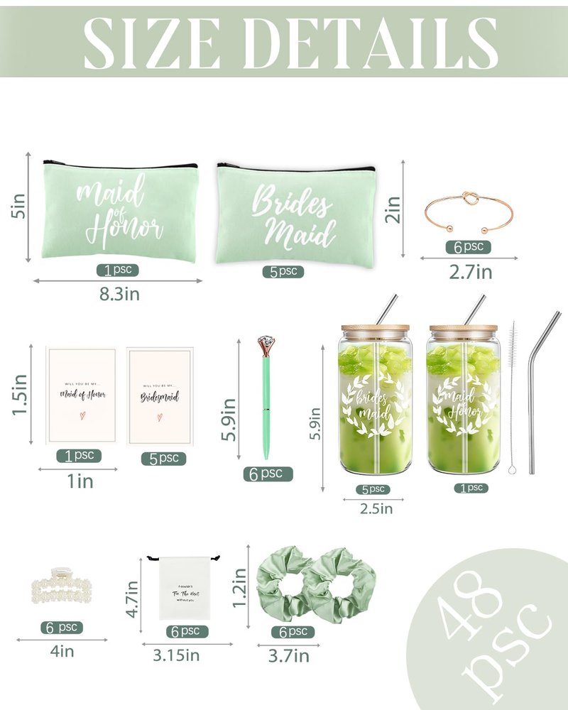 DHQH Bridesmaid Proposal Gifts Box Set, Will You Be My Maid of Honor Gifts for Bridal Shower Wedding, Bridesmaid Gifts Basket With 16 oz Iced Coffee Cup Bracelets Necklace (36pcs)