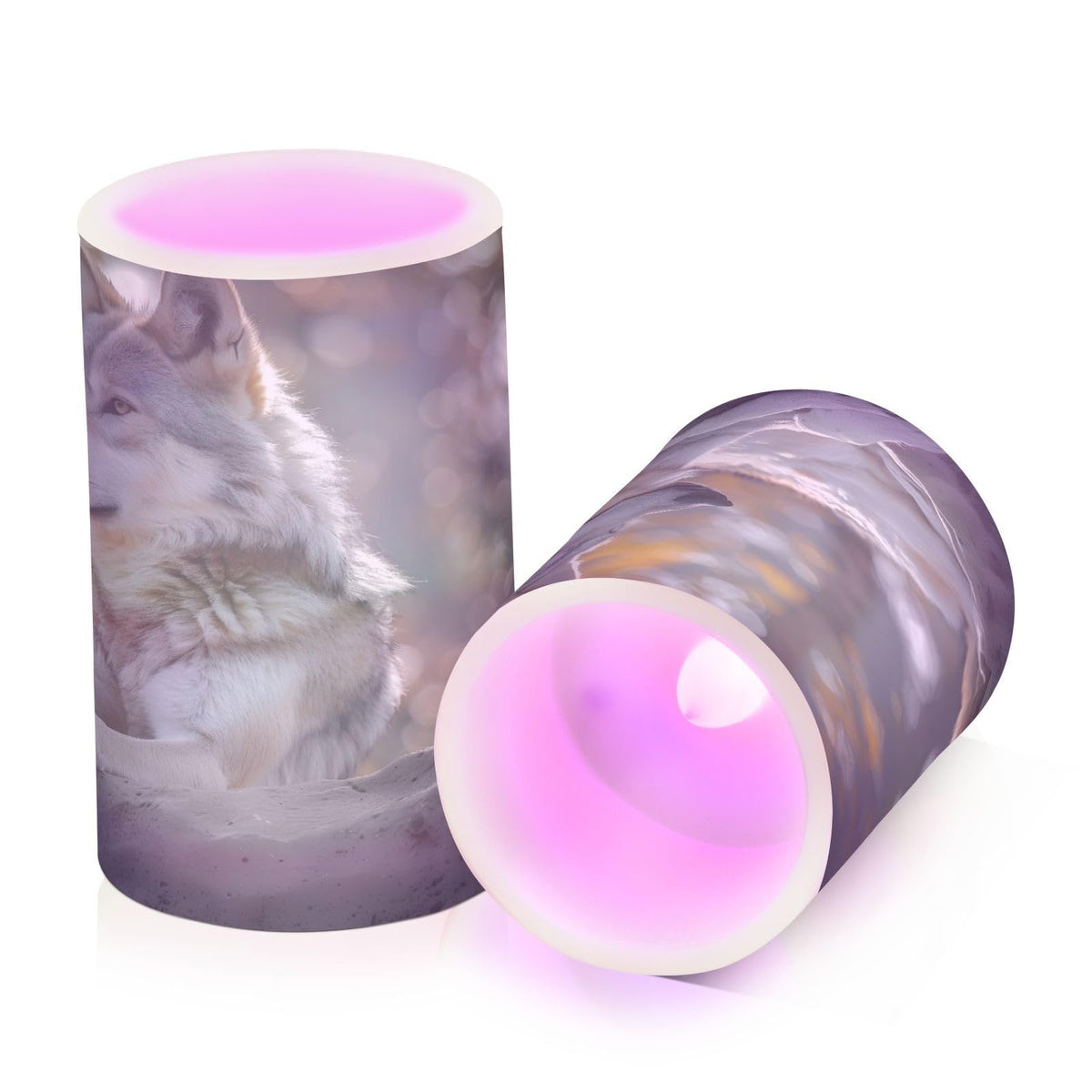 ALAZA Lovely Wolf Real Flickering Flameless Candles Battery Operated with Remote Timer,Tea Light Candles LED Pillar Votive Candles Set of 2 for Outdoor