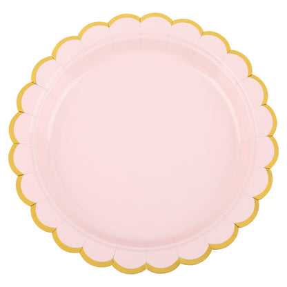 AimFun Pink Disposable Dessert Party Plates 7inch Gold Foil Scalloped Paper Plate for Valentines Day Bridal Baby Shower Wedding Tea Party Supplies