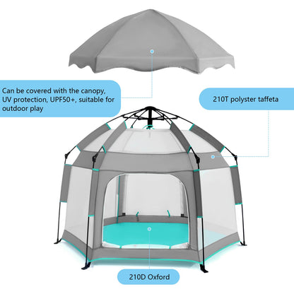 Bend River Baby Playpen with Canopy, Portable Baby Beach Tent, Toddler Play Yard Indoor and Outdoor, Foldable Mosquito Net for Infant - Grey