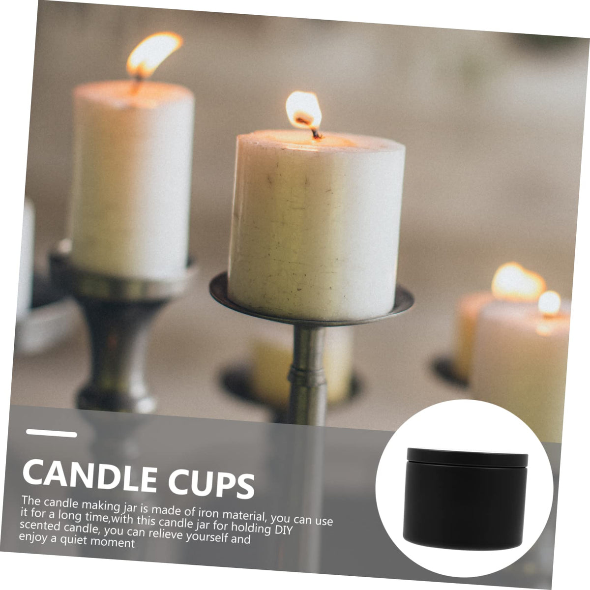 COHEALI 3pcs Empty Iron Candle Jars Metal Containers for DIY Candle Making Elegant Design for Home Weddings Parties Black Tinplate Holders